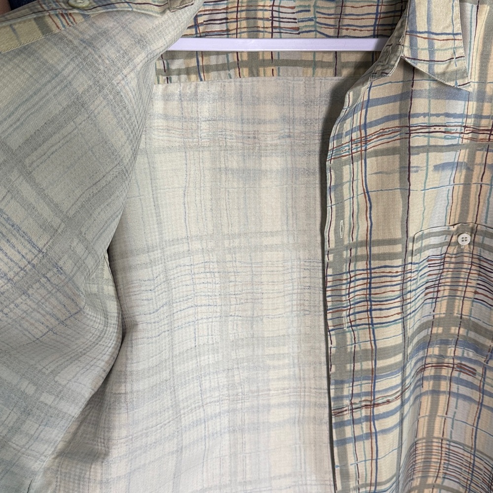Men’s Tori Richard 100% silk button down shirt in casual loose earth tones plaid - Picture 5 of 6